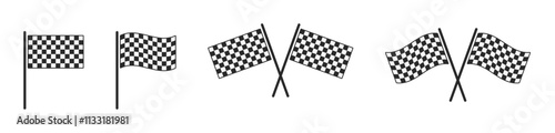 A set of four black and white checkered flags, commonly used in racing events to signal the end of a race or a pause in the action.