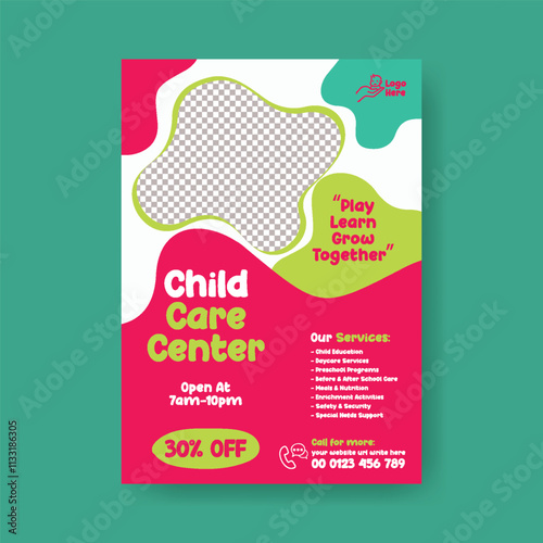 Daycare center and preschool kids editable print flyer or poster template, child care flyer, babysitter flyer, day care flyer poster, leaflet template