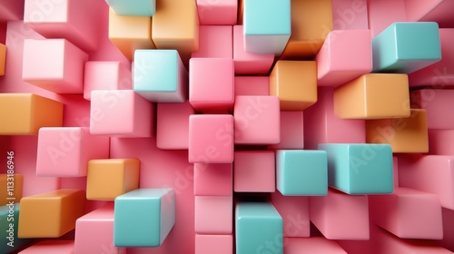 An imaginative and lively display of pink cubes in a stacked formation highlights a playful abstract scene, combining creativity and artistic flair with vivid color contrast. photo