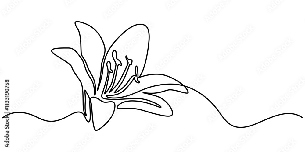 Naklejka premium abstract lily flower,continuous single line art drawing sketch, logo, Lily Continuous Line Drawing with Editable Stroke. Vector Pen and Ink Illustration, Continuous one line drawing beauty fresh.