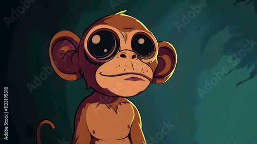 The delightful monkey character with expressive eyes in a vibrant jungle setting is ideal for kids entertainment and animated projects, bringing a playful and friendly atmosphere