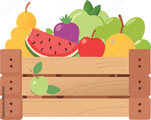 A Wooden Box Full of Ripe Fresh Fruit Watermelon