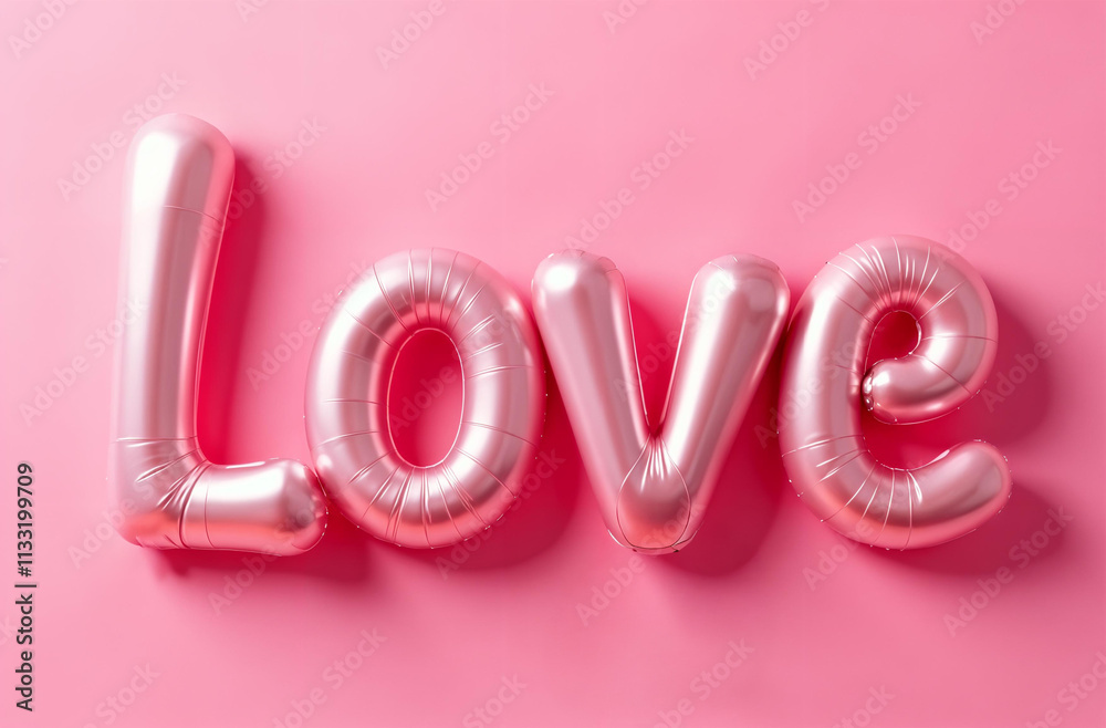 air balloons in shape of word LOVE on pink background