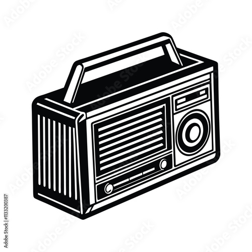 A black and white drawing of a camera with a black background.