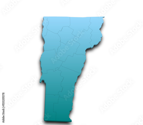 3d Vermont map state with color. United State of America, US, United State