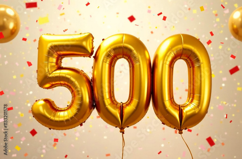 500K followers celebration gold number and gold balloon. 3D Render photo