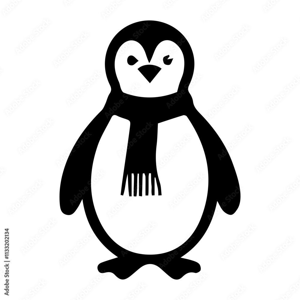 Fototapeta premium penguin with scarf christmas vector silhouette icon