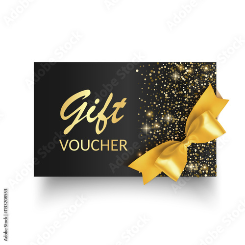 Gift voucher template with glitter gold luxury pattern. Vector illustration