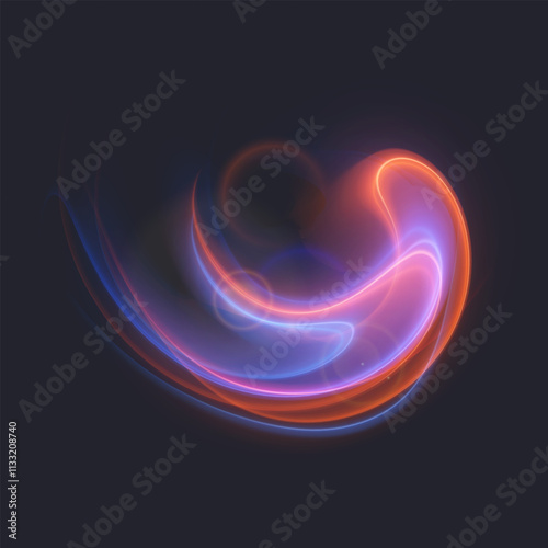 Neon swirl. Curve blue line light effect. Abstract glowing swirling background. Energy Blue portal or Magic circle, vector illustration