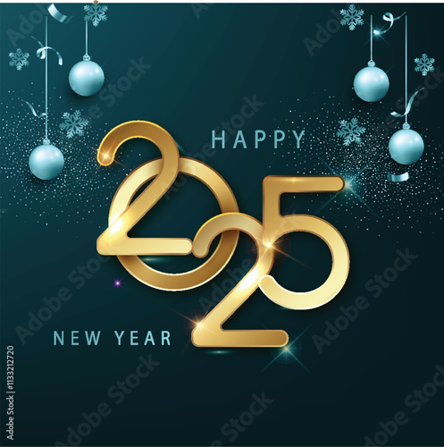 Happy New Year Celebration with Festive Gold Fireworks Display in the Night Sky