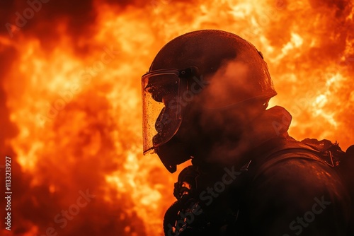 Firefighter battles intense flames in dramatic and hyperrealistic display of bravery and skill photo