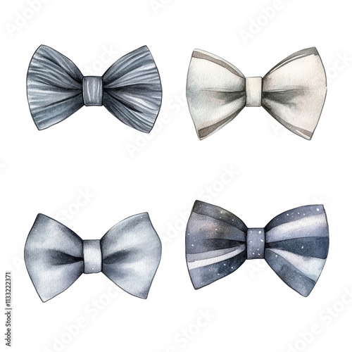 Elegant watercolor bow ties, four designs. Stylish bow tie designs, digital art. Four watercolor bow tie patterns. photo