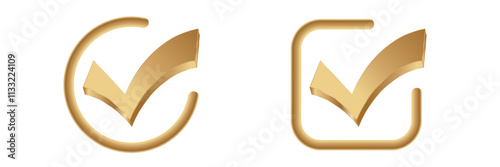 Two gold check marks in different frames: a circle and a square, symbolizing approval.