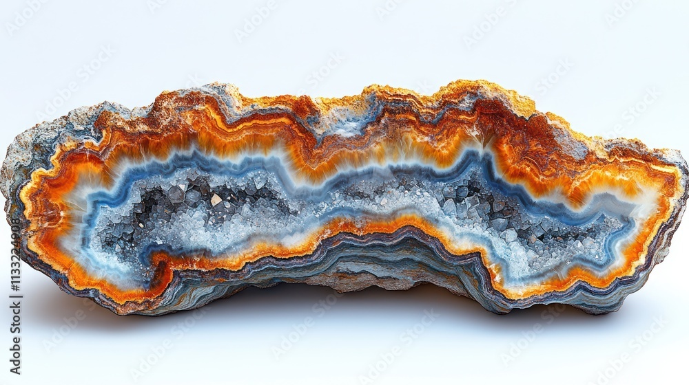 Fototapeta premium Colorful banded agate slice on white background.