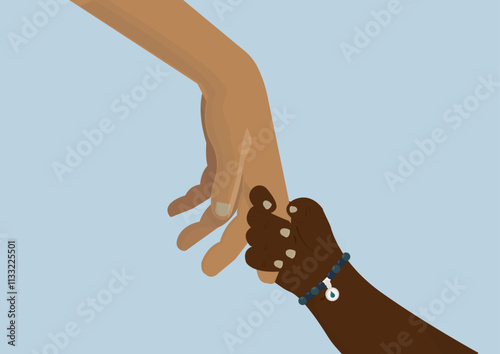 Human Hand Meeting child hand Unity Illustration. Symbol of Unity and Support Illustration. two hands holding, symbolizing unity, support, and compassion. Features diverse skin tones