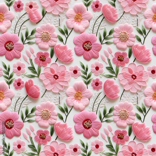 Seamless 3d felted floral pattern