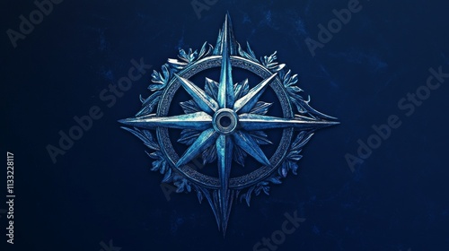 Detailed blue compass emblem set against a dark background, featuring intricate designs and classic navigation elements. Ideal for themes of exploration, travel, and direction.. AI Generation photo