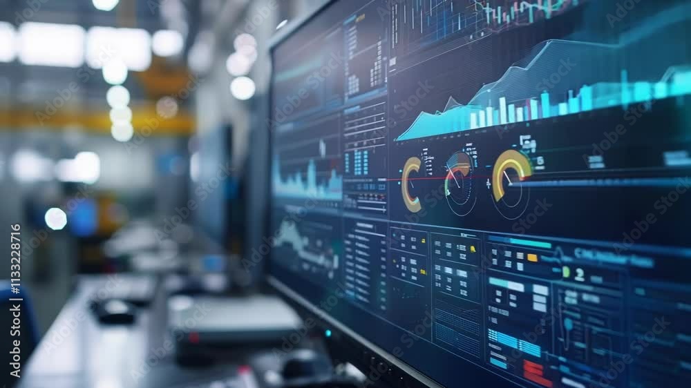 Computer monitor displaying various data visualizations and statistics ...