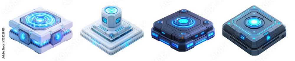 Obraz premium Futuristic Interface Button Designs on Transparent Background