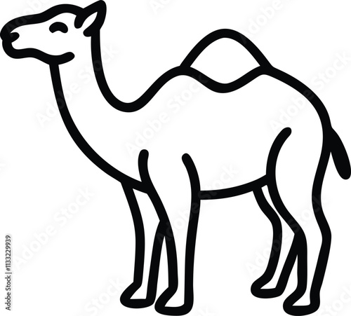 A simple black and white line drawing of a single humped camel profile