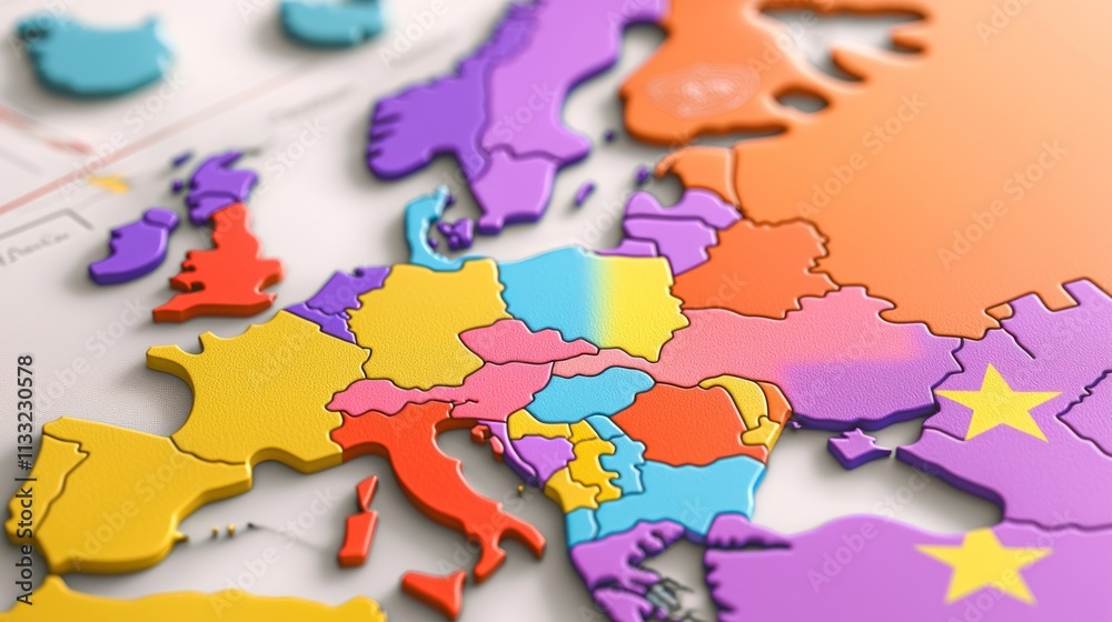 Fototapeta premium Colorful 3D Map of Europe: A Detailed Look at the Continent's Geography