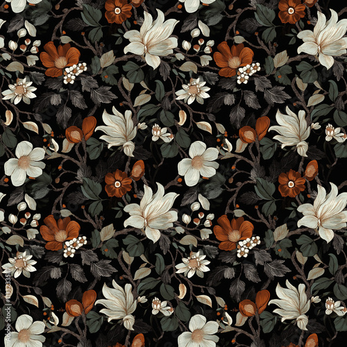 seamless floral pattern on black