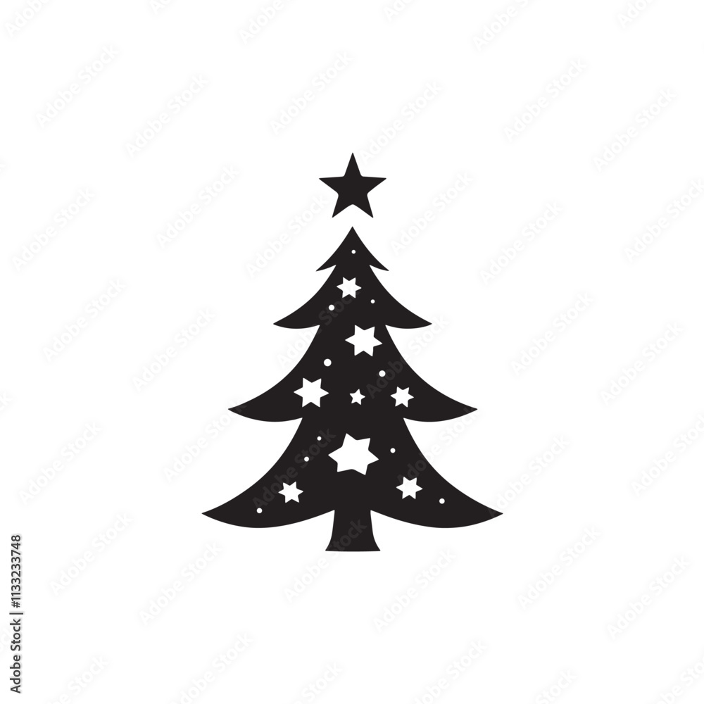Obraz premium christmas, tree, holiday, winter, star, card, decoration, celebration, xmas, illustration, snow, fir, christmas tree, merry, design, vector, season,