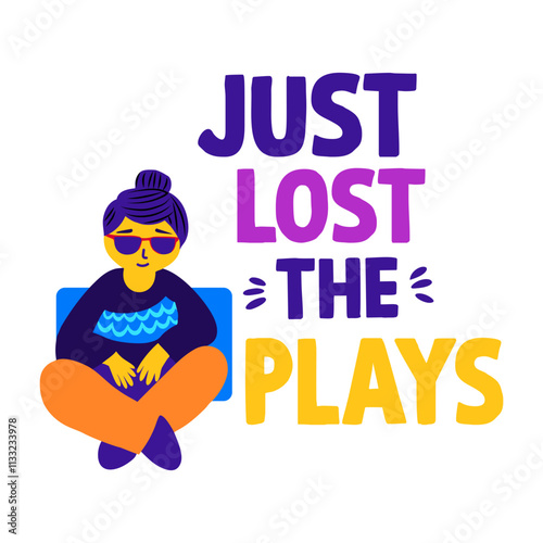 A flat sticker of chill character with lost plays typography 