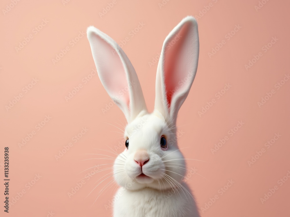 Obraz premium White rabbit posing on a pastel pink background