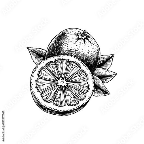 Hand drawn ink sketch lemon. Engraving style vector illustrations