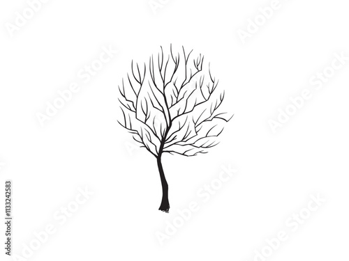 a tree with roots and braches sketch illustration isolated on white background 
