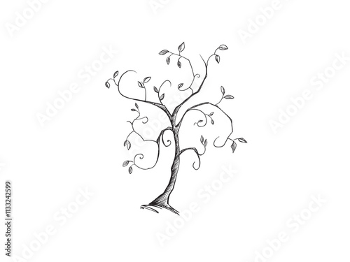 a tree with roots and braches sketch illustration isolated on white background 