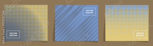 Blue gray gold banners collection with halftone motif patterns. vector banner templates. Set od posters with halftone patterns.