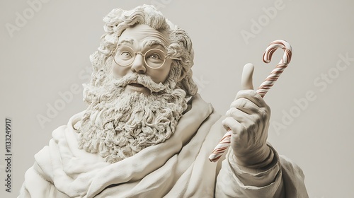 8. Santa Claus holding a candy cane and pointing to it with a cheerful expression on a white background photo