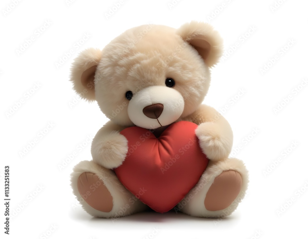 Obraz premium A brown teddy bear holding a heart-shaped pillow, sitting on a white background