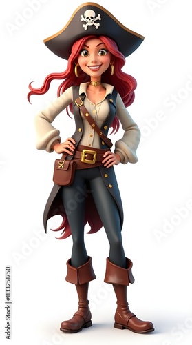 Happy woman pirate illustration. White background