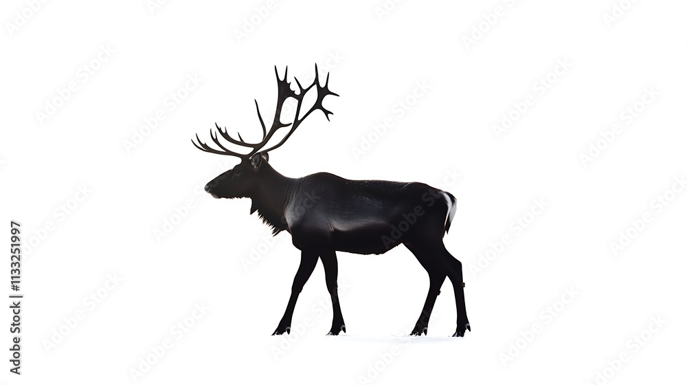 Obraz premium 16. A reindeer standing in profile, its antlers forming a symmetrical silhouette on a white background
