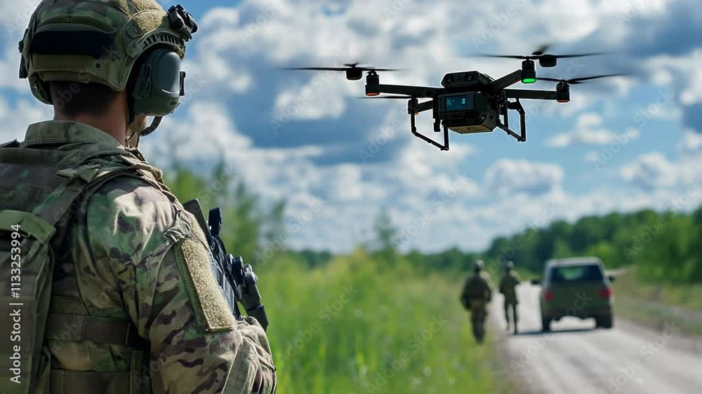 Advanced military drones assisting in field operations