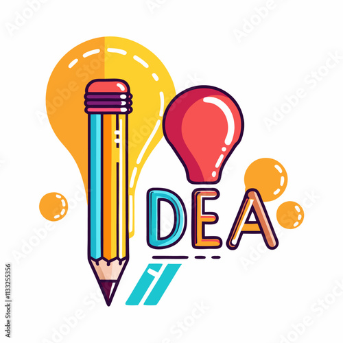 Idea word with pencil instead of letter I, creativity and brainstorm concept vector illustration (2)