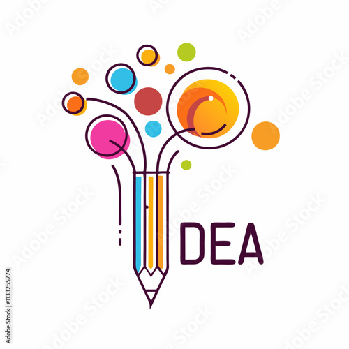 Idea word with pencil instead of letter I, creativity and brainstorm concept, vector illustration (14)