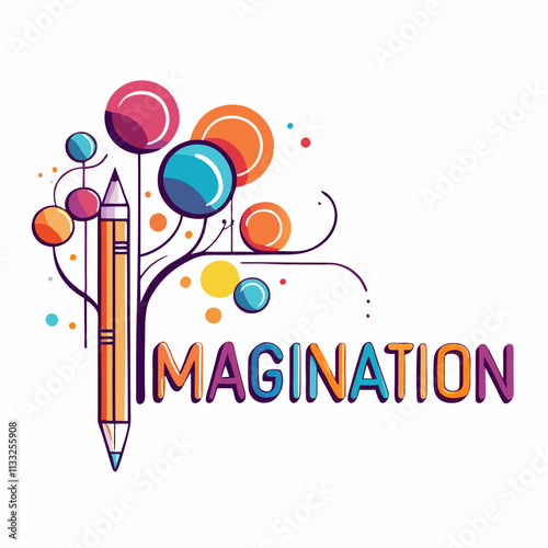 Imagination word with pencil instead of letter I, imagine and fantasy concept, vector illustration (2)