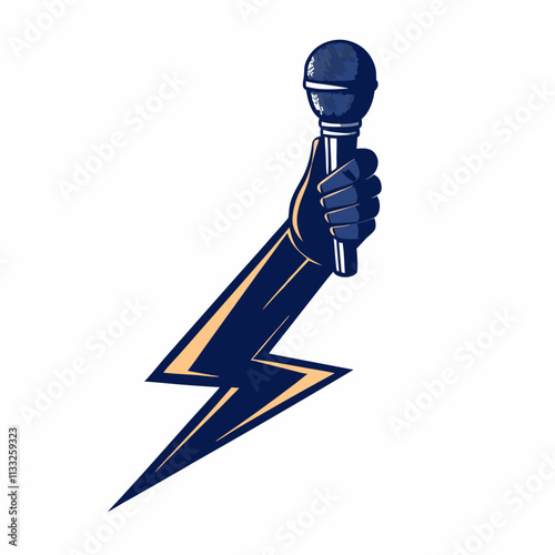 Microphone in hand in a shape of lightning, rap battle rhymes music vector illustration (2)
