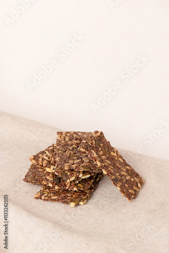 Crispy homemade crackers with seeds photo