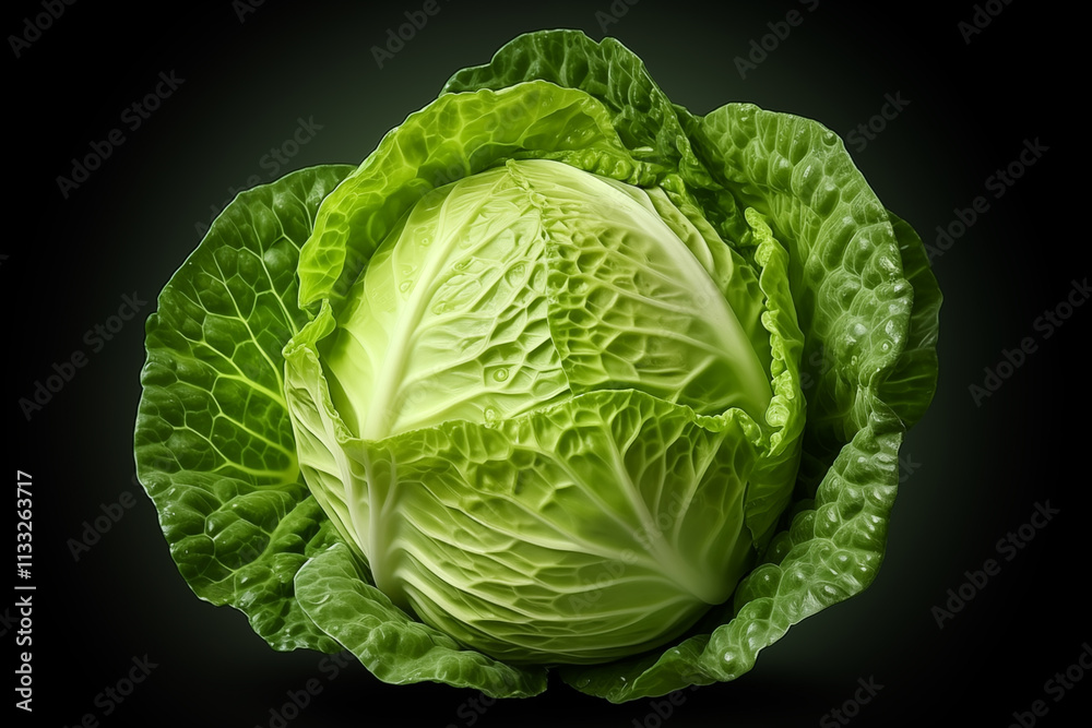 Fototapeta premium cabbage head isolated on black background.