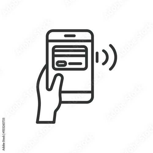 Connect card to phone, icon in line design. Connect, card, phone, NFC, payment, transfer, technology on white background vector. Connect card to phone editable stroke icon