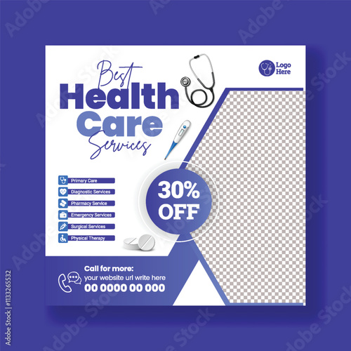 Modern social media post template for Medical Healthcare banner ads design, doctor, nursing, healthcare, Dentist social media post and social media square flyer or poster template design