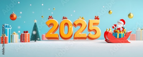 3D rendering of the year 2025 depicted in vibrant orange color, suitable for modern graphic design.