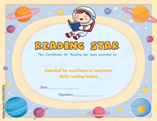 Certificate for excellence in reading, space photo