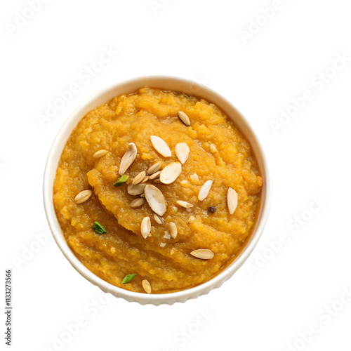 Gajar ka halwa or carrot halwa in silver bowl isolated photo