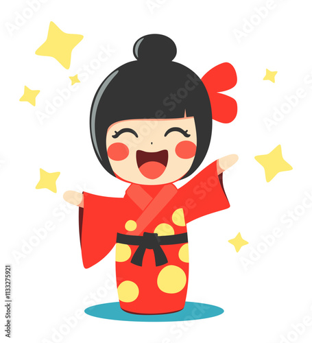Japanese kokeshi doll. Cute vector isolated illustration